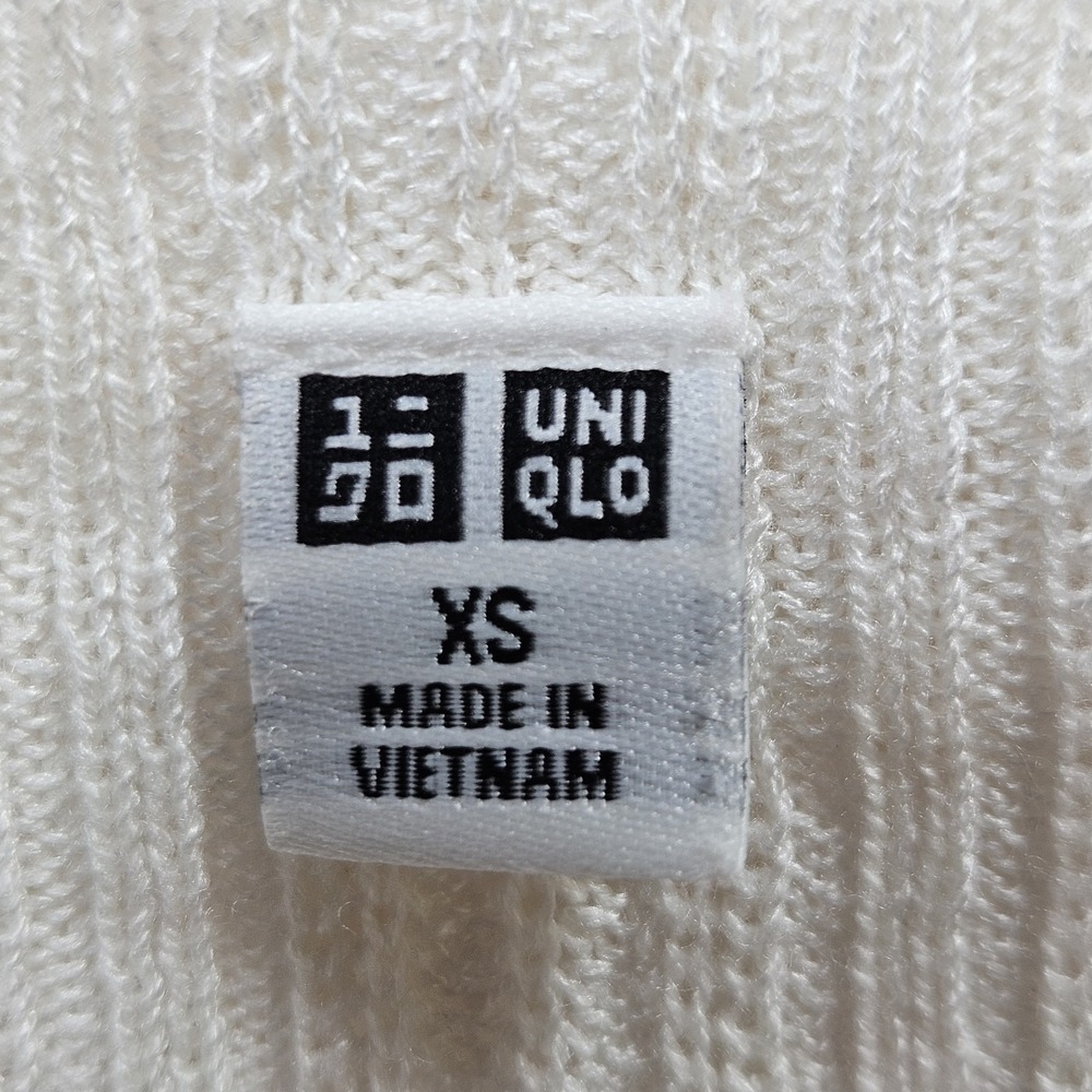 Uniqlo Knit Top Womens XS Off White Ribbed Dolman Sleeve Boat Neck Sweater - Picture 2 of 8